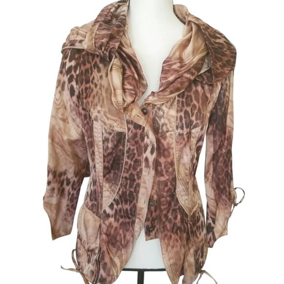 Alberto Makali Paris Designer Rare 90's Animal Print Jacket Full Collar Sz XL - Picture 12 of 12